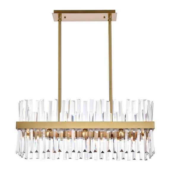 Maklaine 30" Rectangle Iron Crystal Chandelier Light in Gold