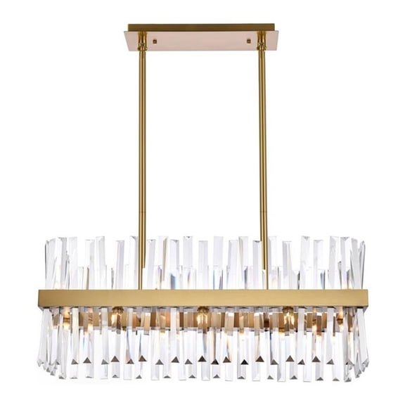 Maklaine 30" Rectangle Iron Crystal Chandelier Light in Gold
