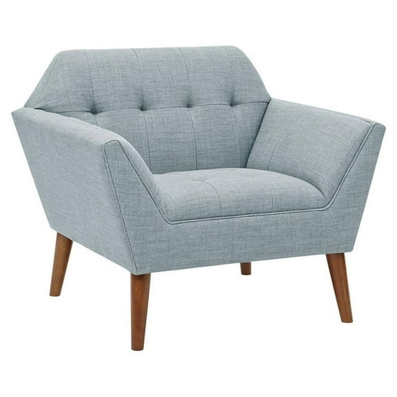 Maklaine 31.5" Mid-Century Fabric and Solid Wood Lounge Chair in Blue/ Pecan