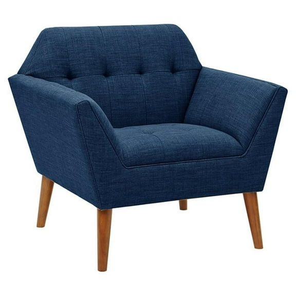 Maklaine 31.5" Mid-Century Fabric and Solid Wood Lounge Chair in Blue