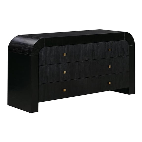 Maklaine 32"H 6-Drawer Acacia Veneer & MDF Wood Dresser in Black