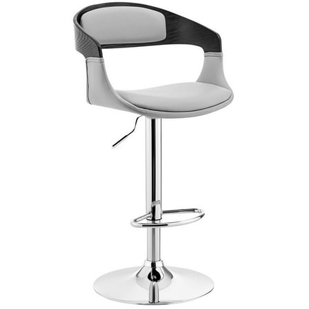 Maklaine 33" Modern Faux Leather Bar Stool in Gray/Steel/Black