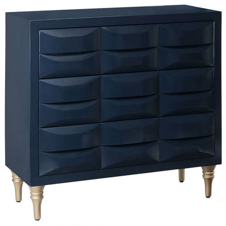 Maklaine 34.25" Transitional 3-Drawer MDF and Solid Wood Chest in Navy/Gold