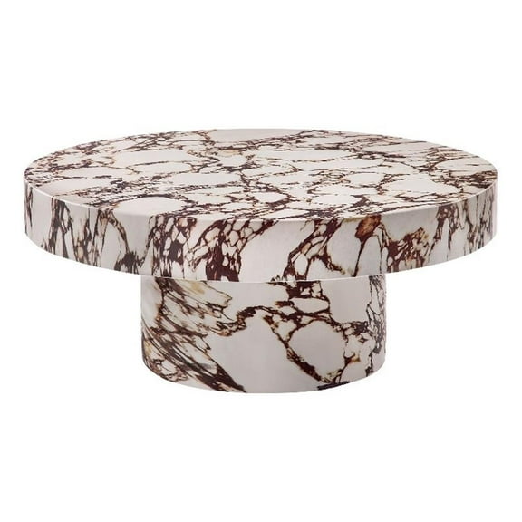 Maklaine 34" Round Solid Concrete Coffee Table in Red Marble
