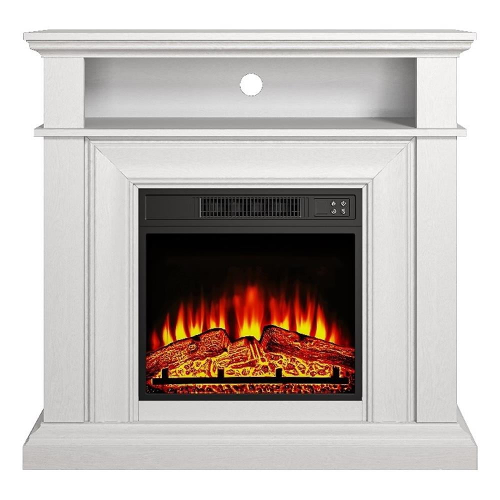 Maklaine Wood White Electric Fireplace Rectangular Adjustable LED Flames 36" Unassembled