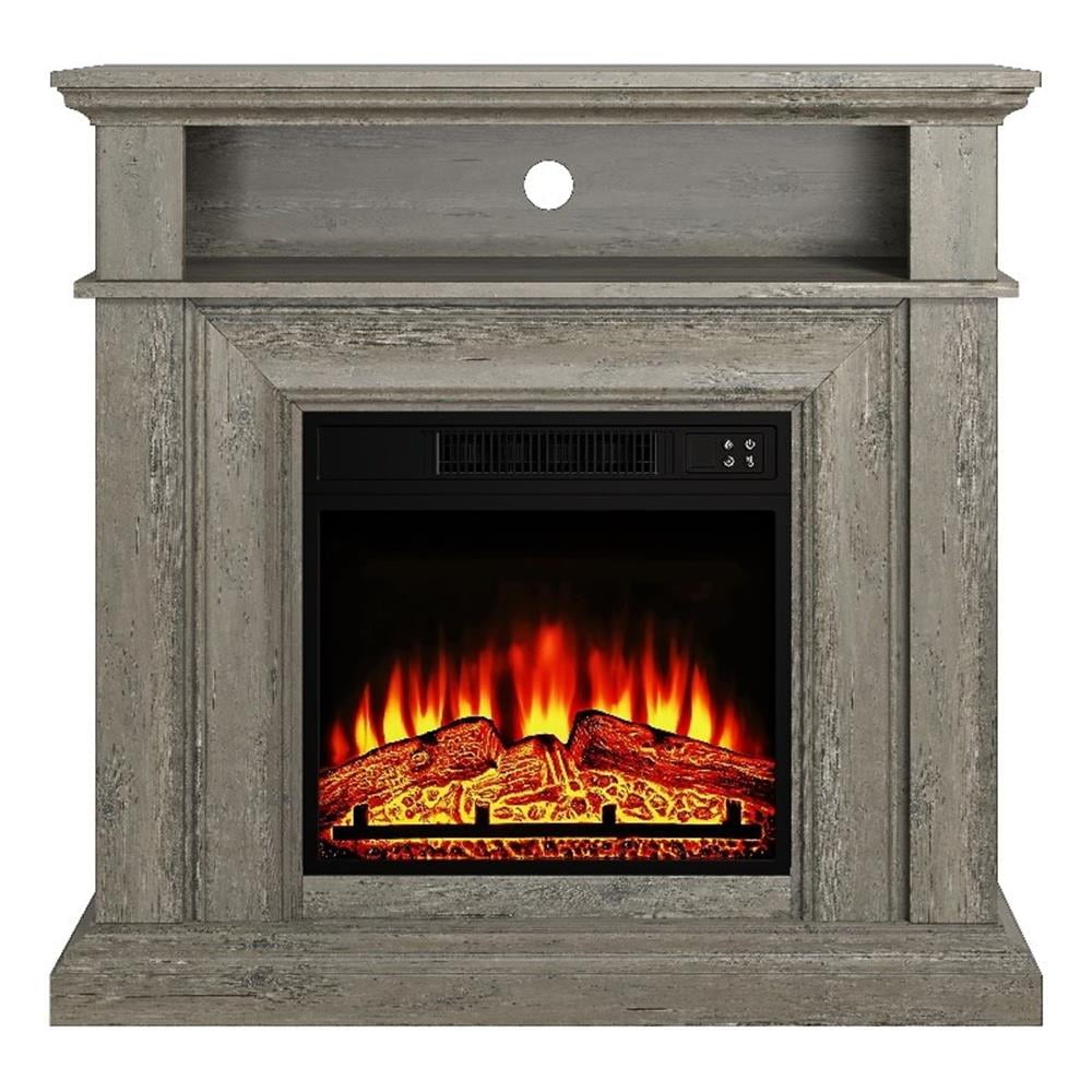 Maklaine Wood Brown Electric Fireplace Rectangular LED Flame 36" Unassembled