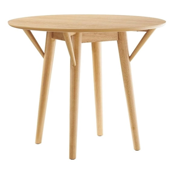Maklaine 36" Round Wood Dining Table with Tapered Legs in Oak