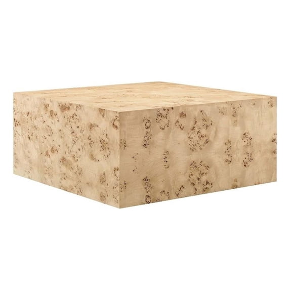 Maklaine 36" Square Modern Burl Wood Coffee Table in Natural