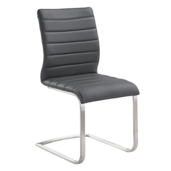 Maklaine 37" Modern Faux Leather Dining Chair in Gray/Brushed Stainless Steel