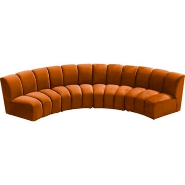 Maklaine 4-Piece Contemporary Velvet Modular Sectional in Mahogany
