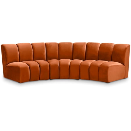 Maklaine 4-Piece Contemporary Velvet Modular Sectional in Mahogany