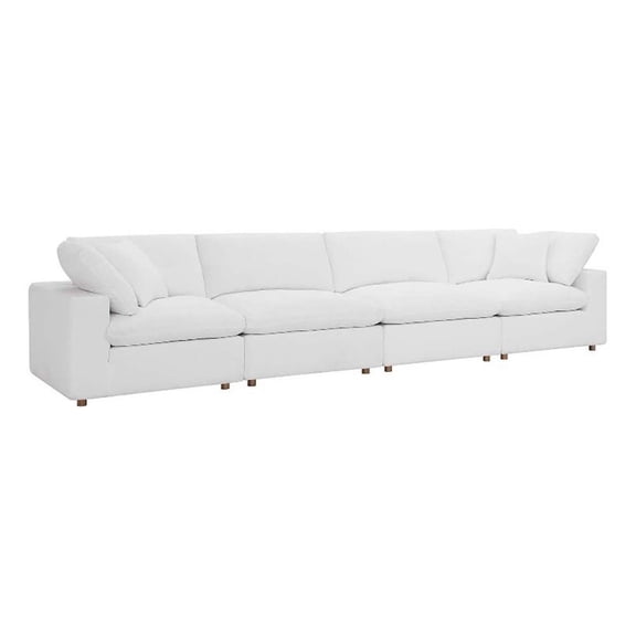 Maklaine 4-Piece Down Filled Fabric Sectional Sofa Set in Pure White