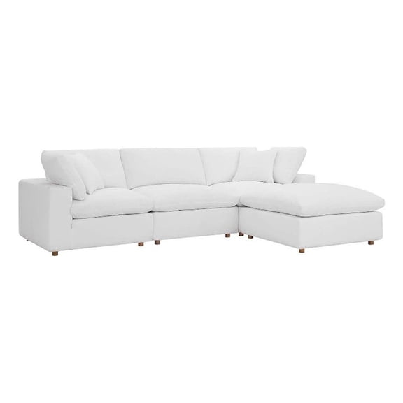 Maklaine 4-Piece Fabric Down Filled Sectional Sofa Set in Pure White