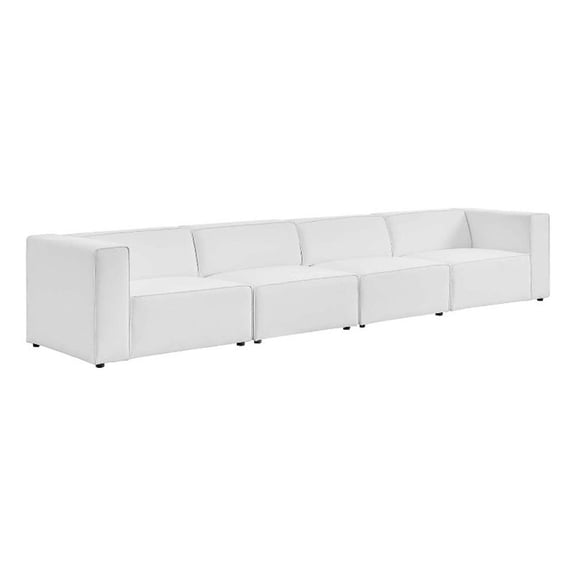 Maklaine 4-Piece Modern Faux Leather Sectional Sofa in White