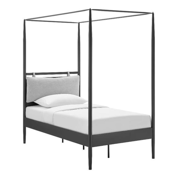 Maklaine 4-Poster Canopy Metal Twin Platform Bed in Charcoal