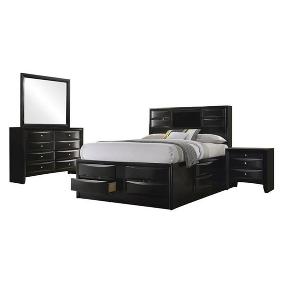Maklaine 4-piece California King Storage Wood Bedroom Set in Black