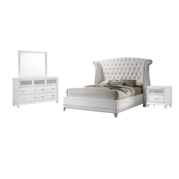 Maklaine 4-piece Upholstered California King Wood Bedroom Set White