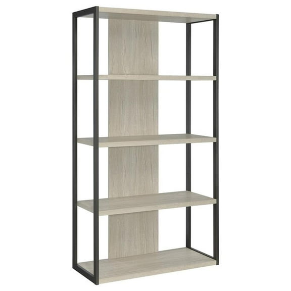 Maklaine 4-shelf Modern Wood Bookcase in Whitewashed Gray Finish