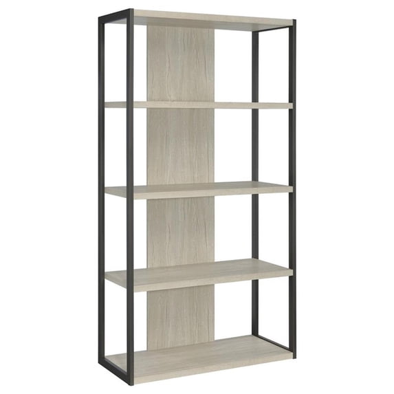 Maklaine 4-shelf Modern Wood Bookcase in Whitewashed Gray Finish