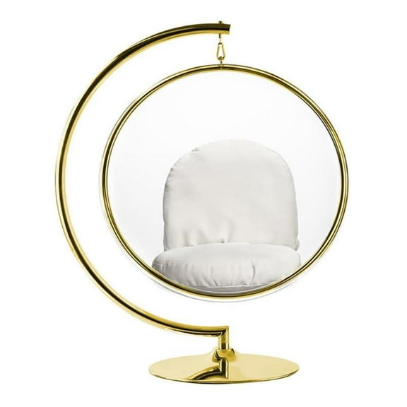 Maklaine 42 inches Vinyl and Steel Hanging Bubble Chair with Stand in Gold