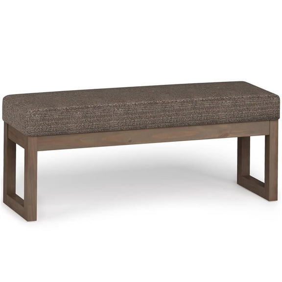 Maklaine 44" Tweed Fabric Upholstered Ottoman Bench in Mink Brown