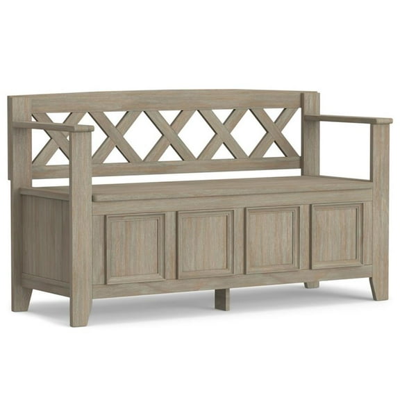 Maklaine 48 inch Wide Solid Wood Transitional Entryway Bench in Distressed Gray