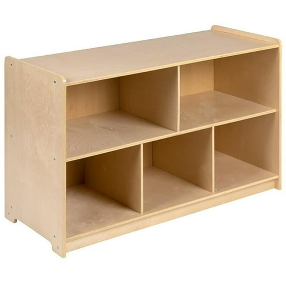 Maklaine 5 Cubby 24" x 36" Wooden School Classroom Bookcase in Natural