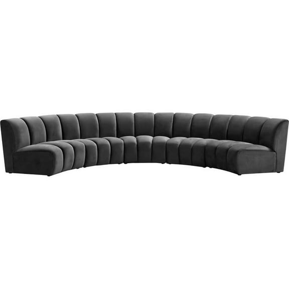 Maklaine 5-Piece Contemporary Velvet Modular Sectional in Gray