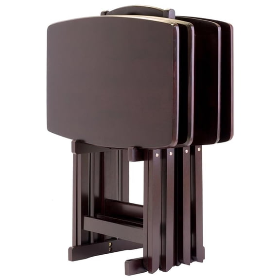 Maklaine 5-Piece Oversized Solid Wood Snack Table Set in Espresso