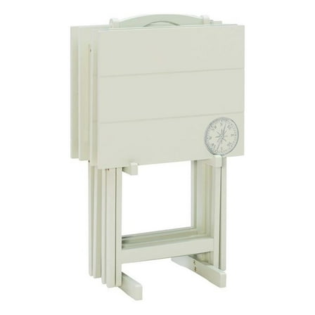 Maklaine 5 Piece Tray Table Set Planked Top with Compass Design in Gray Wood