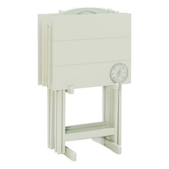 Maklaine 5 Piece Tray Table Set Planked Top with Compass Design in Gray Wood