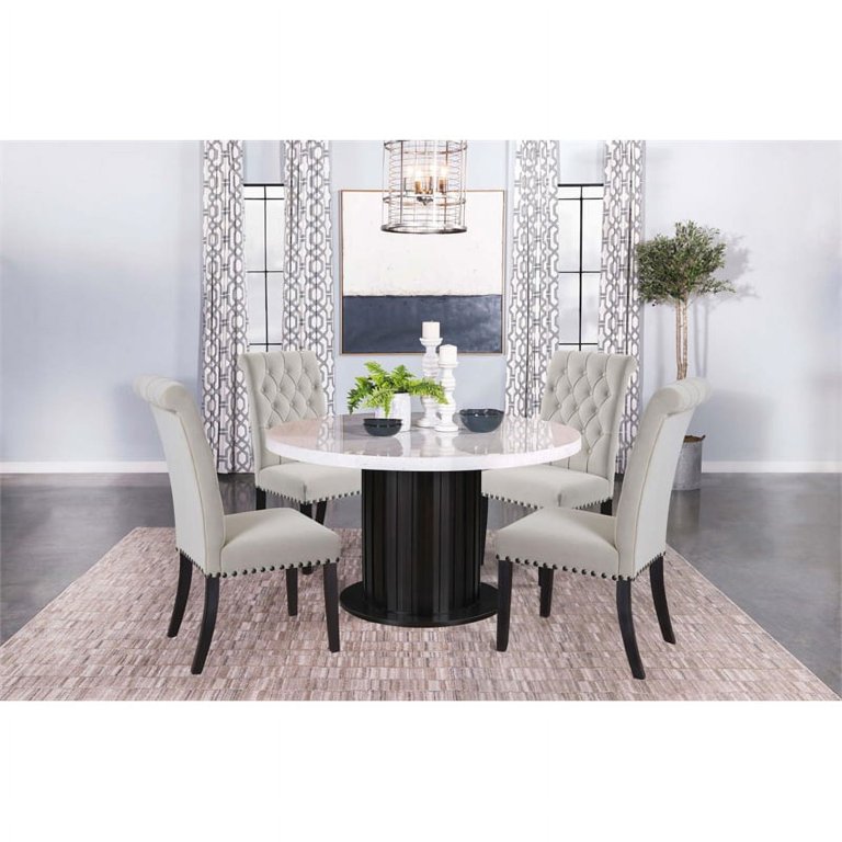 Round white marble outlet top dining table set