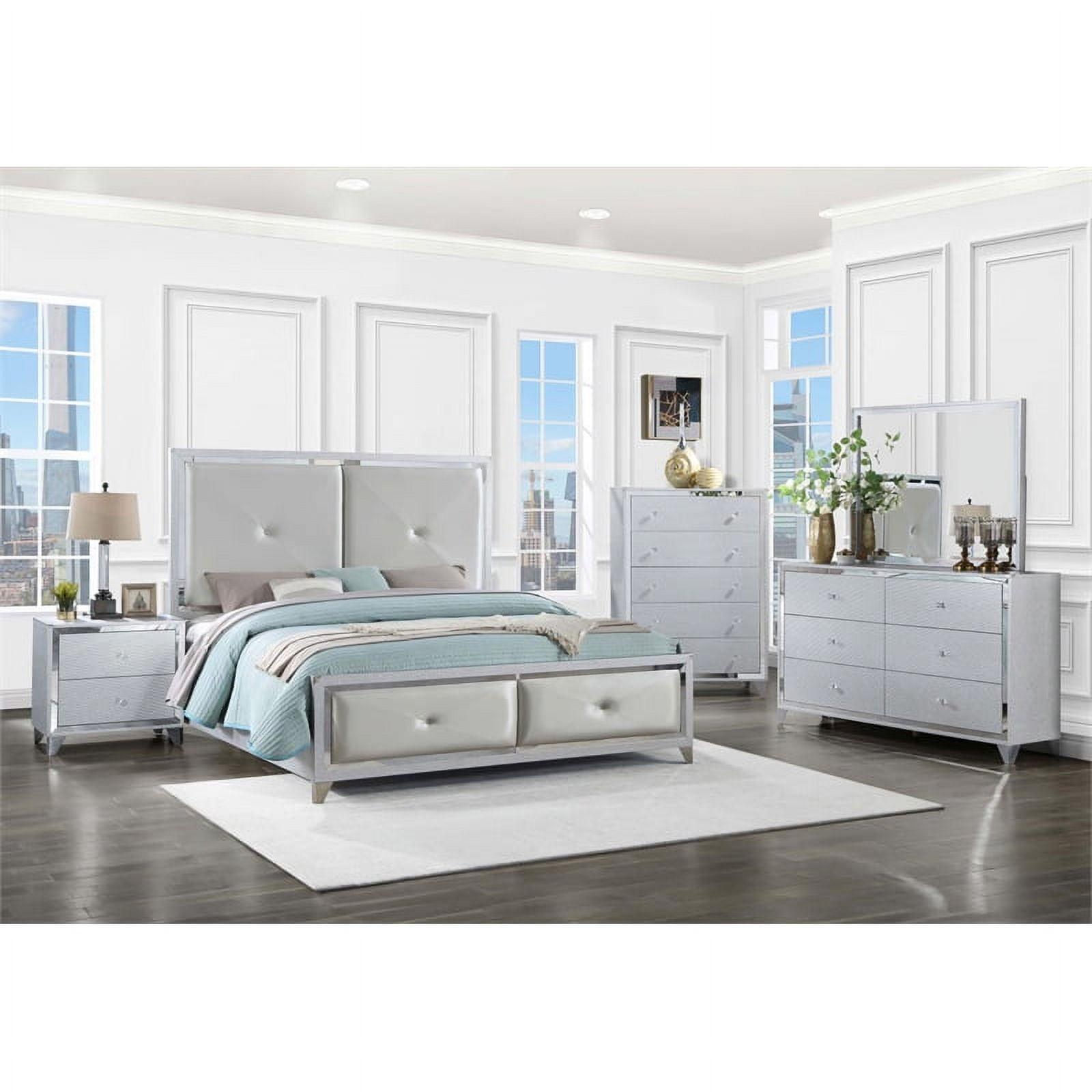 Maklaine 5-piece Modern Wood Tufted Queen Bedroom Set in Silver ...