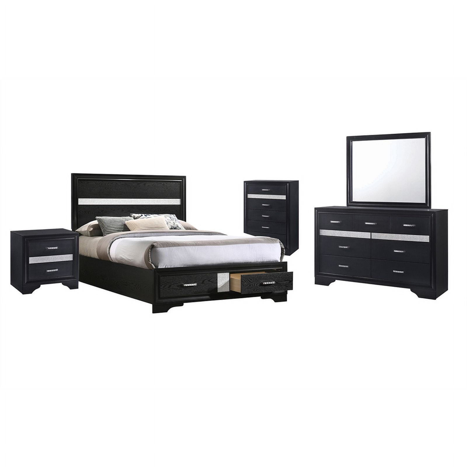Maklaine 5-piece Queen Platform Storage Wood Bedroom Set Black ...
