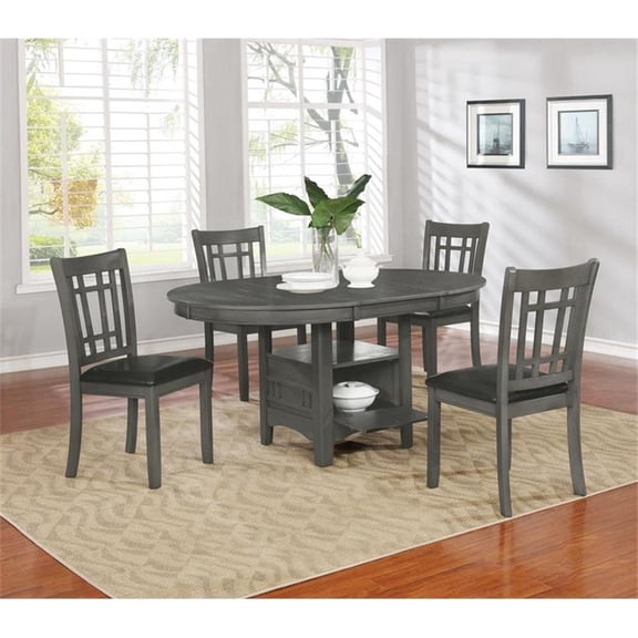 Maklaine 5-piece Transitional Wood Dining Set in Medium Gray and Black