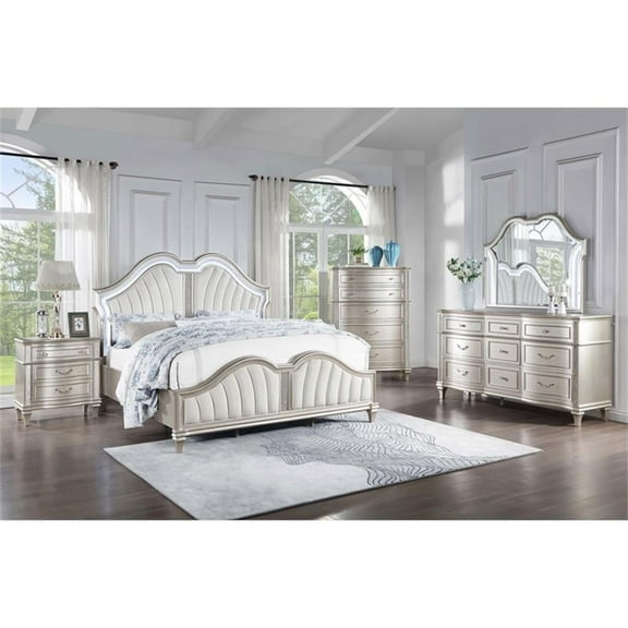Maklaine 5-piece Wood California King Bedroom Set Ivory and Silver Oak