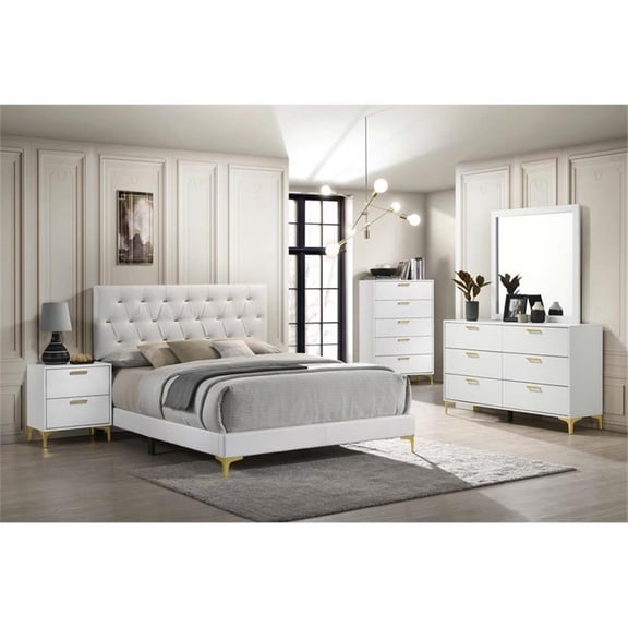 Maklaine 5-piece Wood Eastern King Bedroom Set in White and Gold