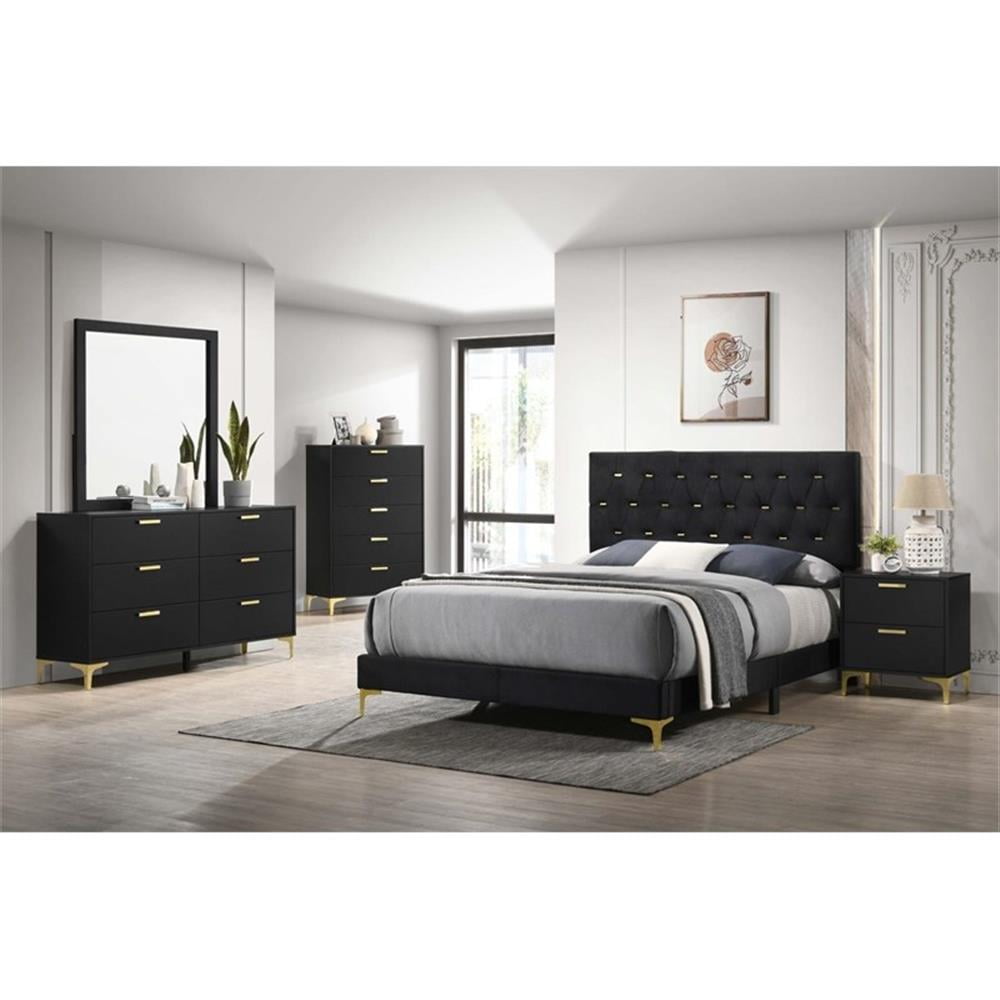 Maklaine 5-piece Wood Panel California King Bedroom Set Black and Gold