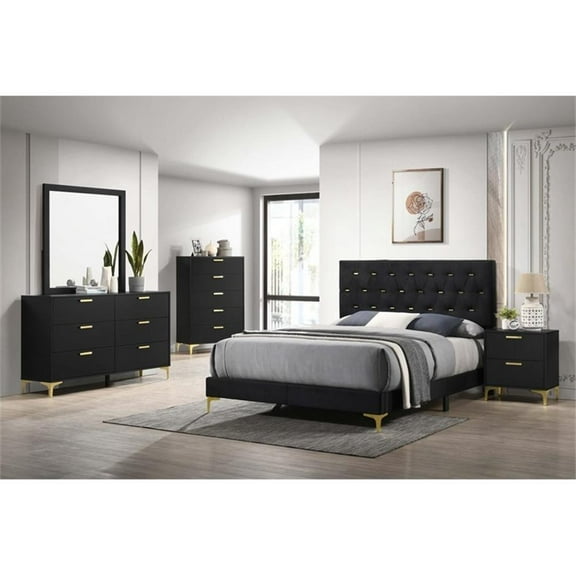 Maklaine 5-piece Wood Panel Eastern King Bedroom Set Black and Gold