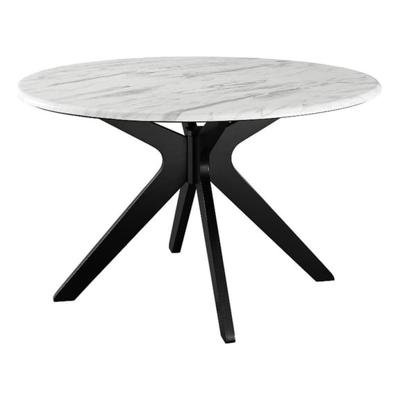 Maklaine 50" Round Modern Artificial Marble Dining Table in White/Black
