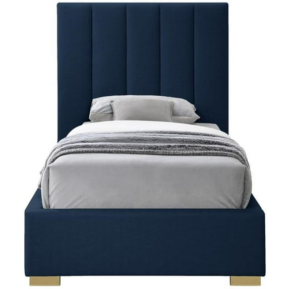 Maklaine 54.5''H x 46''W x 84.3''D Navy Linen Textured Fabric Twin Bed