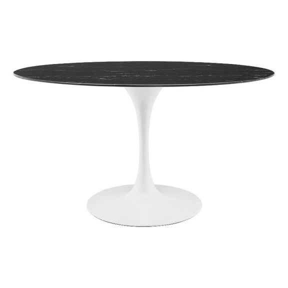 Maklaine 54" Oval Metal & Artificial Marble Dining Table in Black/White