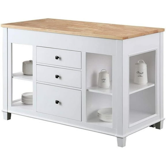 Maklaine 54" Transitional Wood Kitchen Island with Slide Out Table in White