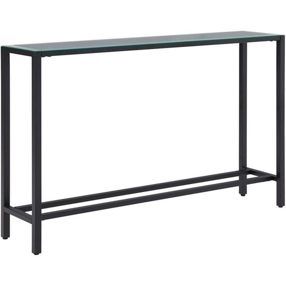 Maklaine 56" Engineered Wood Glass Top Console Table in Black