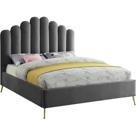 Maklaine 59.5''H x 65''W Solid Wood and Tufted Velvet Queen Bed in Gray
