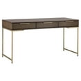 thumbnail image 1 of Maklaine 59" Contemporary Wood Desk with 3 Drawers in Brushed Gold and Brown, 1 of 11
