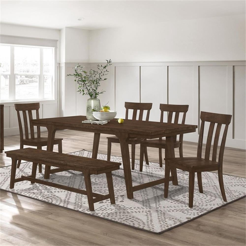 Maklaine 6-piece Farmhouse Wood Rectangular Dining Table Set Brown Oak ...