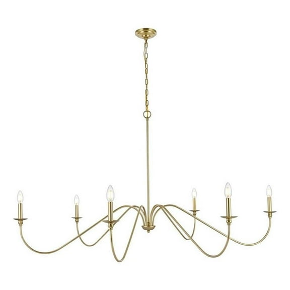 Maklaine 60" 6-Light Transitional Metal Chandelier in Brass Finish