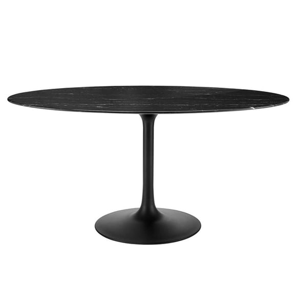 Maklaine 60" Oval Modern Artificial Marble & Metal Dining Table in Black