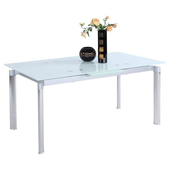 Maklaine 63" Contemporary Glass Extendable Dining Table in White
